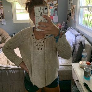 Lace up cream sweater